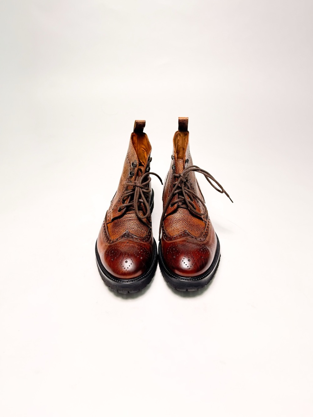Don Morphy Italian Leather Wingtip Brogue Lug Sole Boots